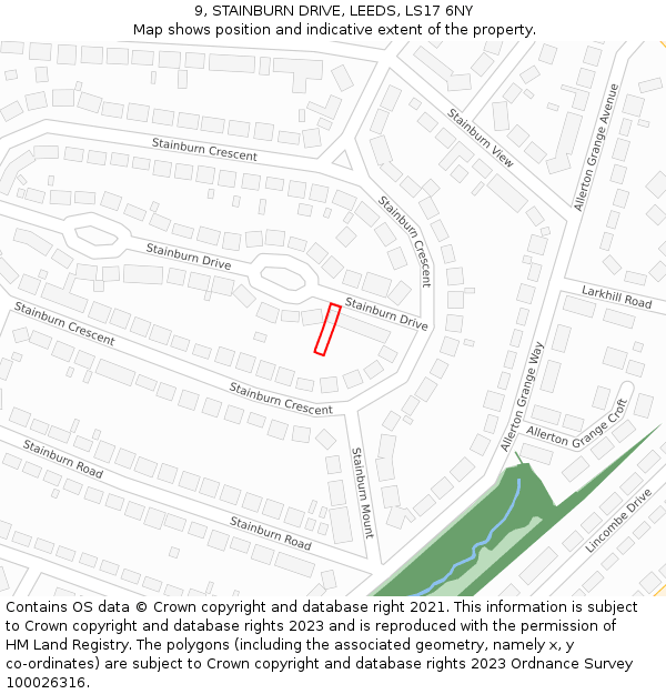 9, STAINBURN DRIVE, LEEDS, LS17 6NY: Location map and indicative extent of plot