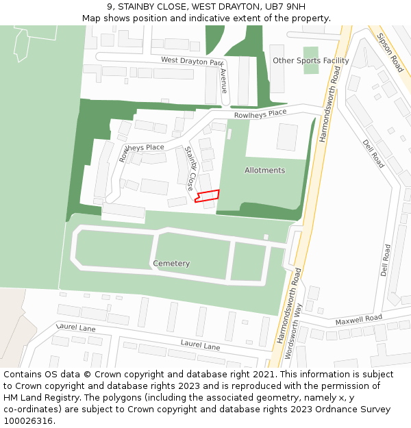 9, STAINBY CLOSE, WEST DRAYTON, UB7 9NH: Location map and indicative extent of plot