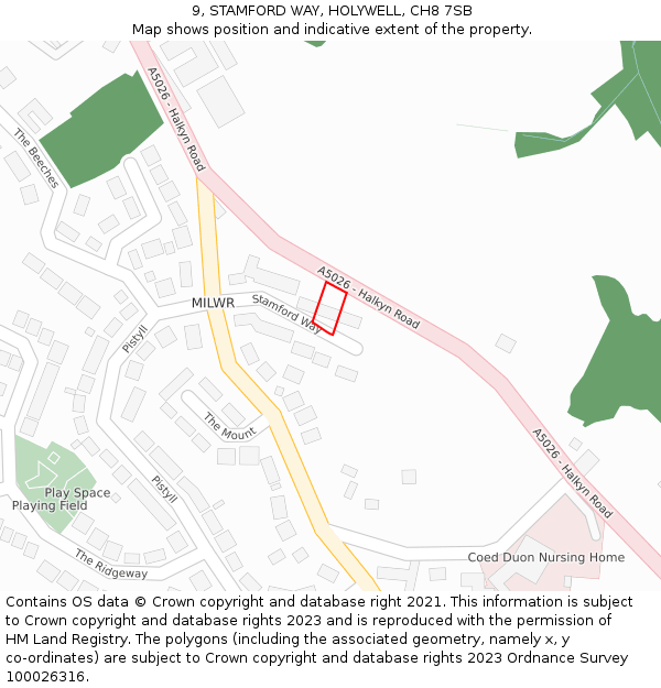 9, STAMFORD WAY, HOLYWELL, CH8 7SB: Location map and indicative extent of plot
