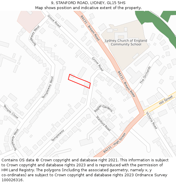 9, STANFORD ROAD, LYDNEY, GL15 5HS: Location map and indicative extent of plot