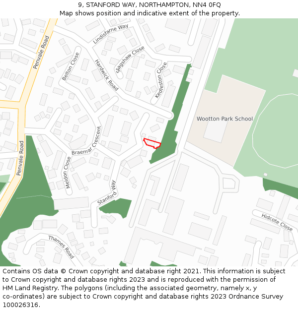9, STANFORD WAY, NORTHAMPTON, NN4 0FQ: Location map and indicative extent of plot