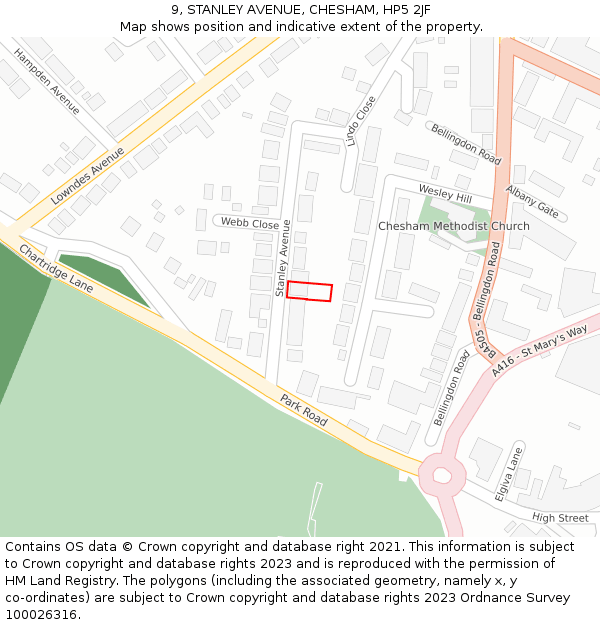 9, STANLEY AVENUE, CHESHAM, HP5 2JF: Location map and indicative extent of plot