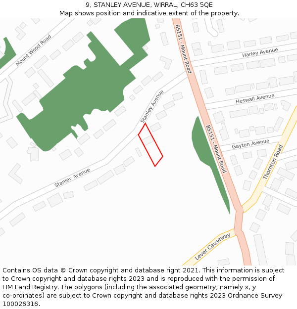 9, STANLEY AVENUE, WIRRAL, CH63 5QE: Location map and indicative extent of plot