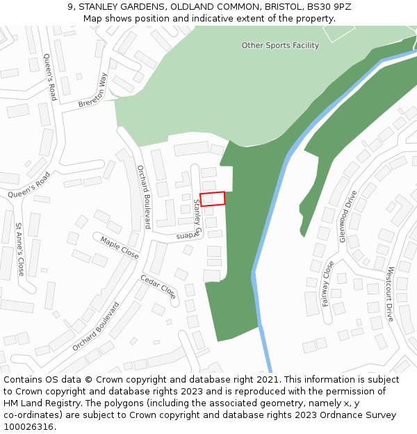 9, STANLEY GARDENS, OLDLAND COMMON, BRISTOL, BS30 9PZ: Location map and indicative extent of plot