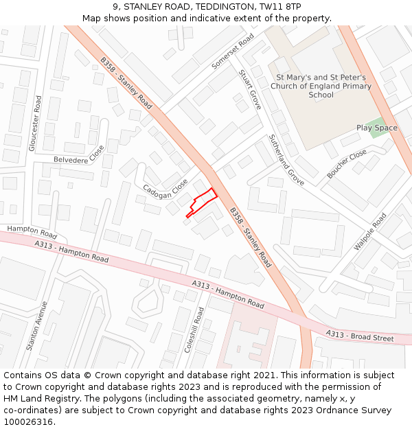 9, STANLEY ROAD, TEDDINGTON, TW11 8TP: Location map and indicative extent of plot