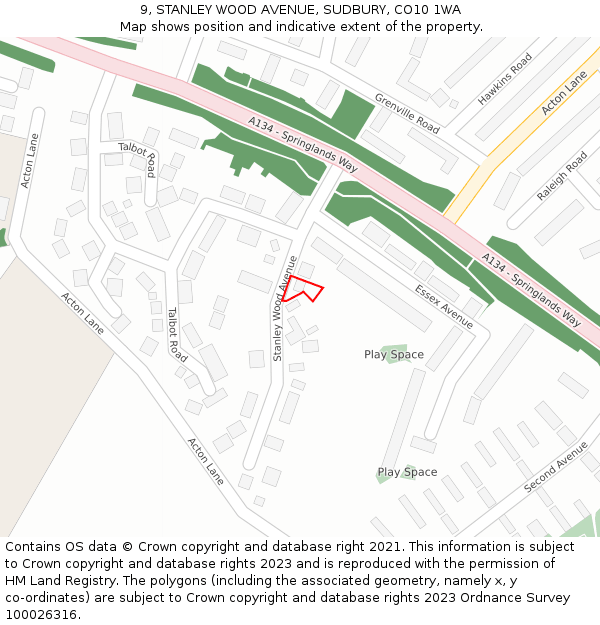 9, STANLEY WOOD AVENUE, SUDBURY, CO10 1WA: Location map and indicative extent of plot