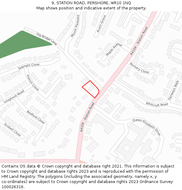 9, STATION ROAD, PERSHORE, WR10 1NQ: Location map and indicative extent of plot
