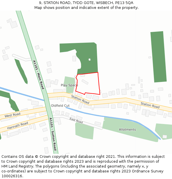 9, STATION ROAD, TYDD GOTE, WISBECH, PE13 5QA: Location map and indicative extent of plot