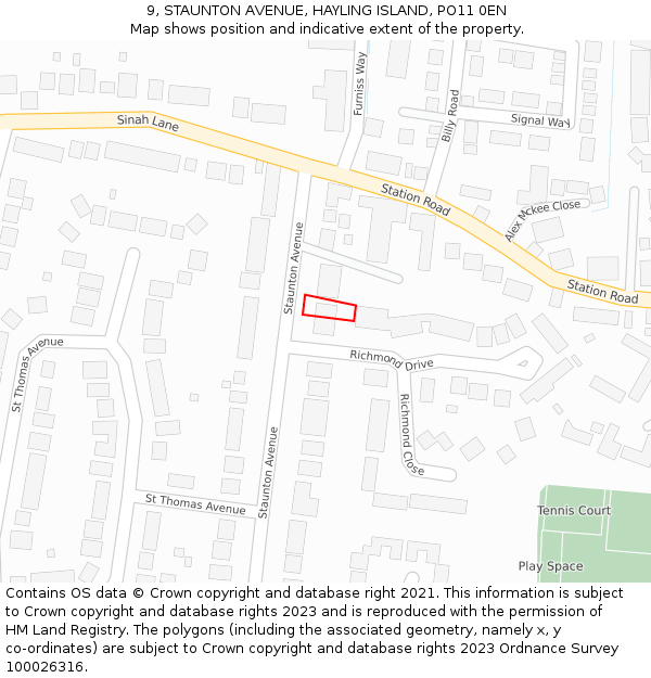 9, STAUNTON AVENUE, HAYLING ISLAND, PO11 0EN: Location map and indicative extent of plot