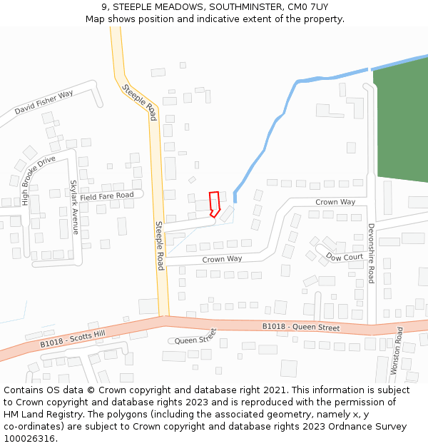 9, STEEPLE MEADOWS, SOUTHMINSTER, CM0 7UY: Location map and indicative extent of plot