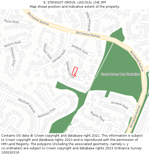 9, STENIGOT GROVE, LINCOLN, LN6 3PF: Location map and indicative extent of plot