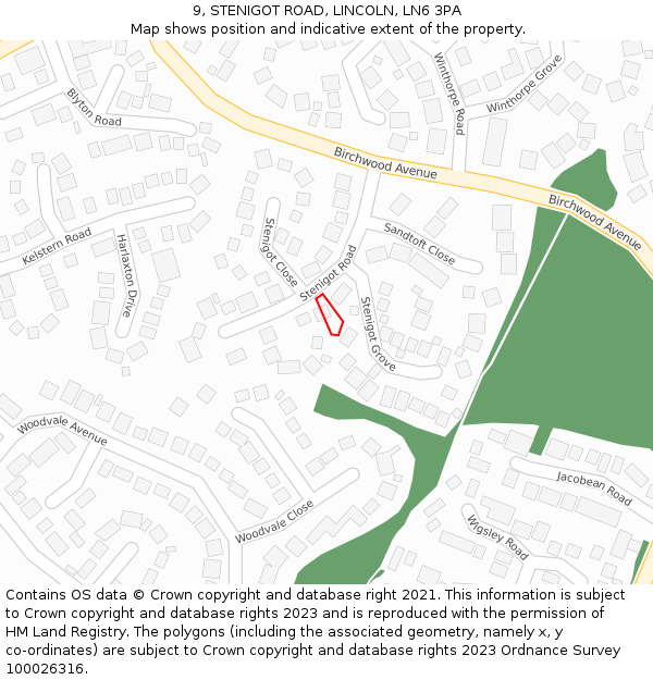 9, STENIGOT ROAD, LINCOLN, LN6 3PA: Location map and indicative extent of plot