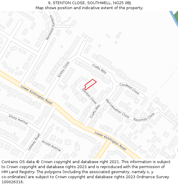 9, STENTON CLOSE, SOUTHWELL, NG25 0BJ: Location map and indicative extent of plot