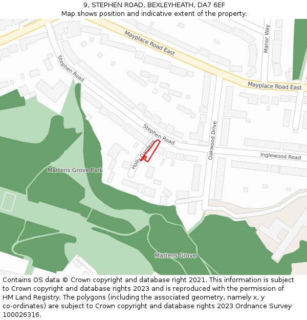 9, STEPHEN ROAD, BEXLEYHEATH, DA7 6EF: Location map and indicative extent of plot
