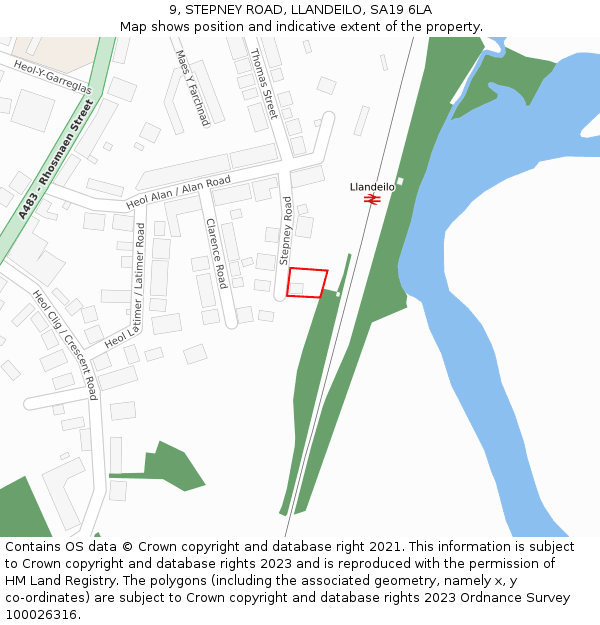9, STEPNEY ROAD, LLANDEILO, SA19 6LA: Location map and indicative extent of plot