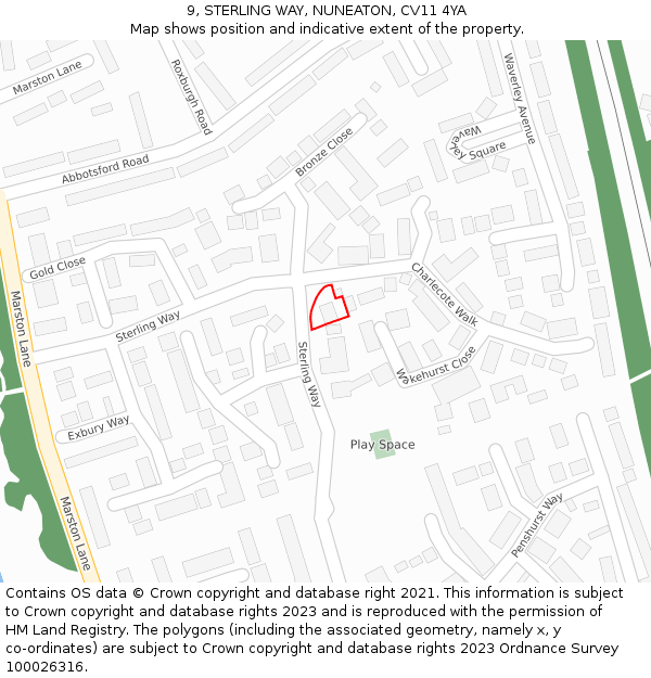 9, STERLING WAY, NUNEATON, CV11 4YA: Location map and indicative extent of plot