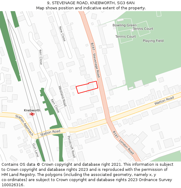 9, STEVENAGE ROAD, KNEBWORTH, SG3 6AN: Location map and indicative extent of plot