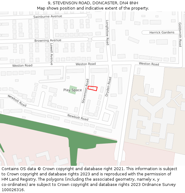 9, STEVENSON ROAD, DONCASTER, DN4 8NH: Location map and indicative extent of plot