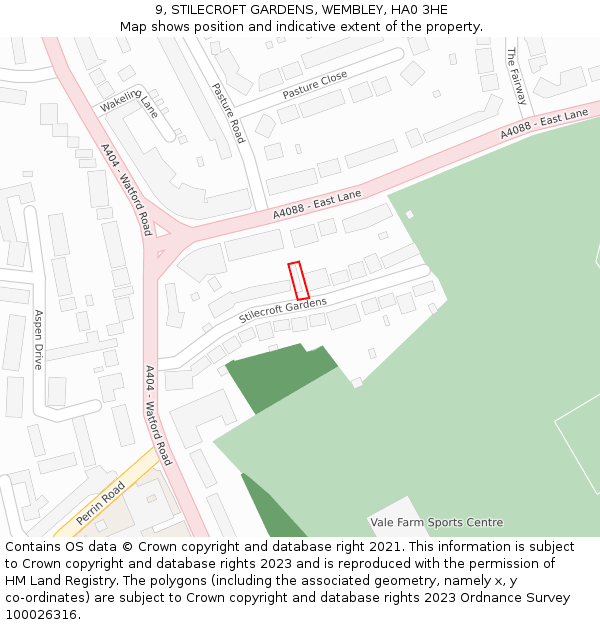 9, STILECROFT GARDENS, WEMBLEY, HA0 3HE: Location map and indicative extent of plot