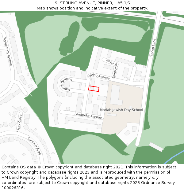 9, STIRLING AVENUE, PINNER, HA5 1JS: Location map and indicative extent of plot