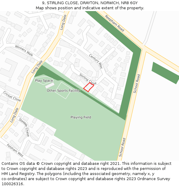 9, STIRLING CLOSE, DRAYTON, NORWICH, NR8 6GY: Location map and indicative extent of plot