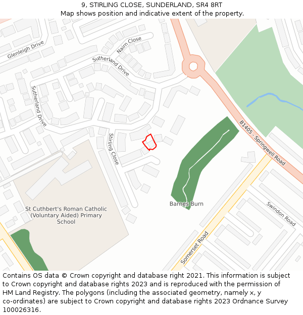 9, STIRLING CLOSE, SUNDERLAND, SR4 8RT: Location map and indicative extent of plot