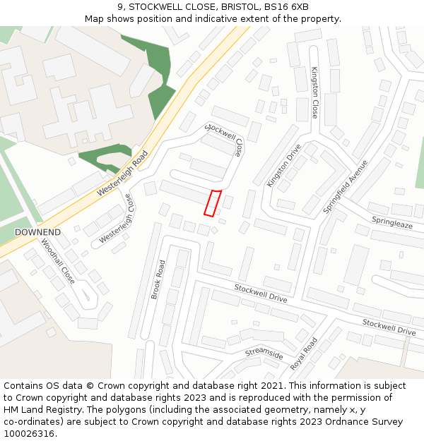 9, STOCKWELL CLOSE, BRISTOL, BS16 6XB: Location map and indicative extent of plot