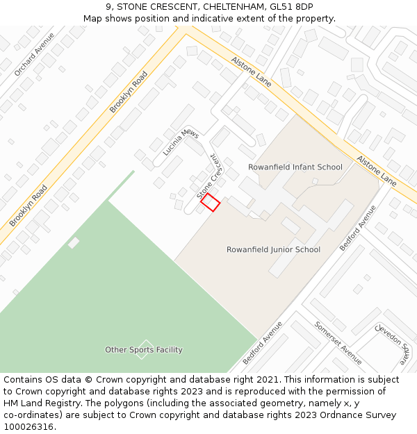 9, STONE CRESCENT, CHELTENHAM, GL51 8DP: Location map and indicative extent of plot