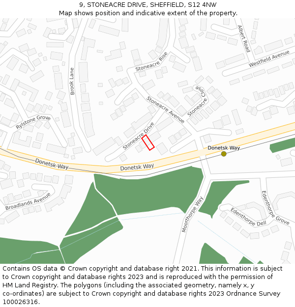 9, STONEACRE DRIVE, SHEFFIELD, S12 4NW: Location map and indicative extent of plot