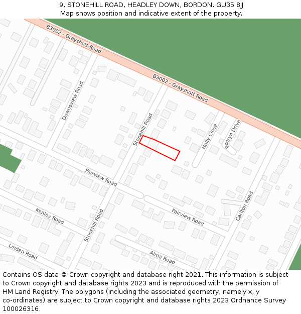 9, STONEHILL ROAD, HEADLEY DOWN, BORDON, GU35 8JJ: Location map and indicative extent of plot