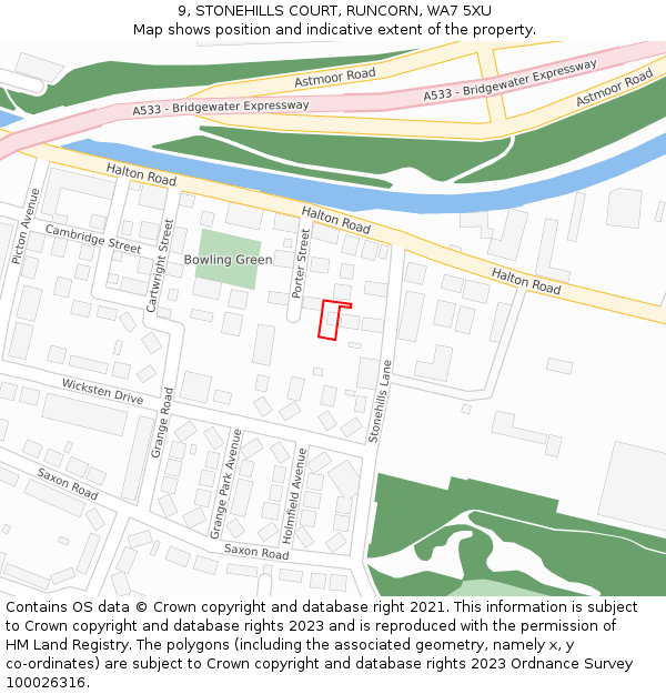 9, STONEHILLS COURT, RUNCORN, WA7 5XU: Location map and indicative extent of plot