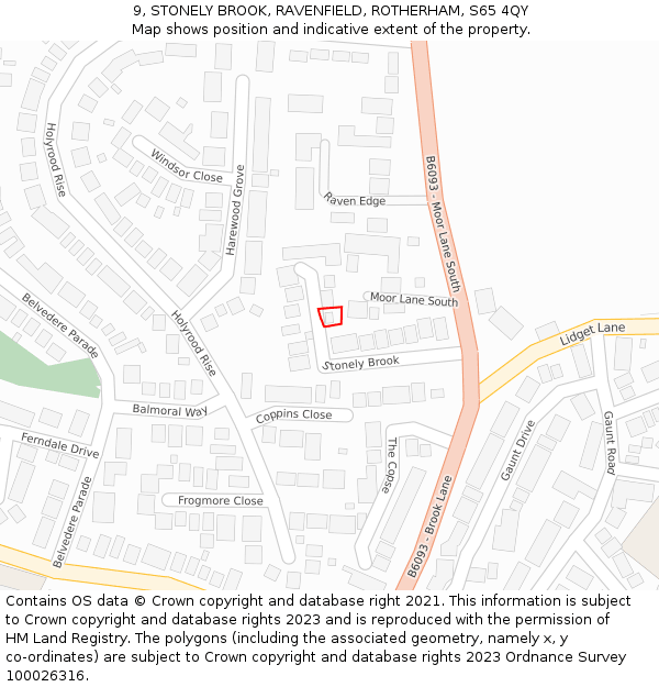 9, STONELY BROOK, RAVENFIELD, ROTHERHAM, S65 4QY: Location map and indicative extent of plot