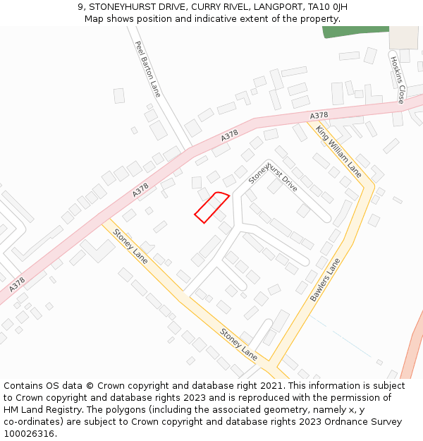 9, STONEYHURST DRIVE, CURRY RIVEL, LANGPORT, TA10 0JH: Location map and indicative extent of plot