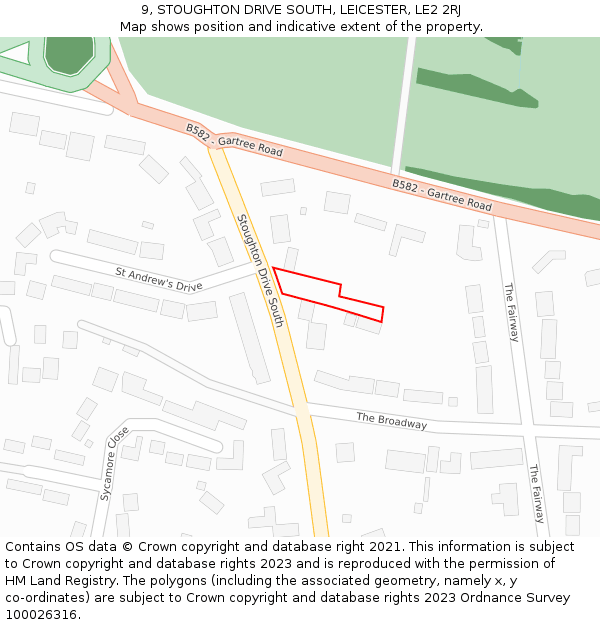 9, STOUGHTON DRIVE SOUTH, LEICESTER, LE2 2RJ: Location map and indicative extent of plot