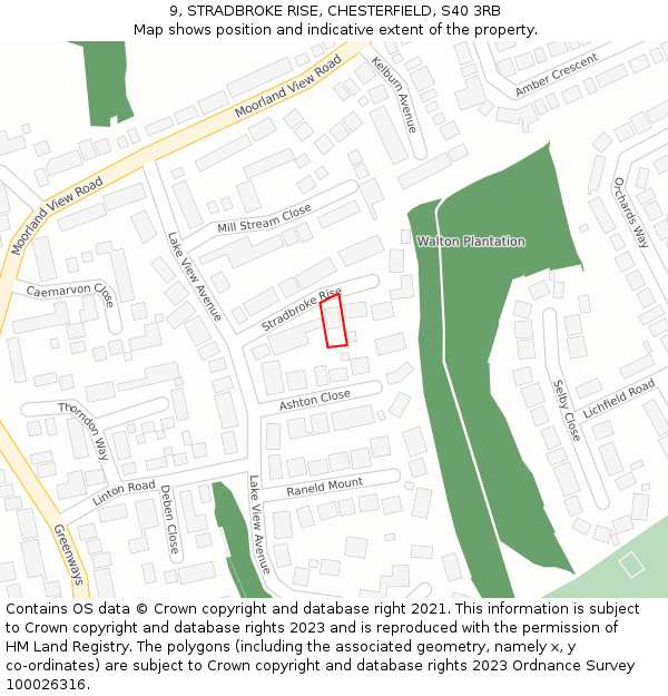 9, STRADBROKE RISE, CHESTERFIELD, S40 3RB: Location map and indicative extent of plot