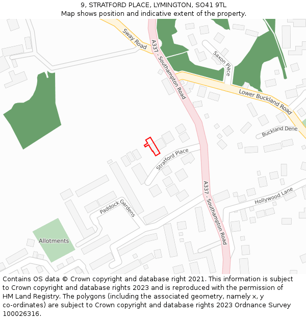 9, STRATFORD PLACE, LYMINGTON, SO41 9TL: Location map and indicative extent of plot