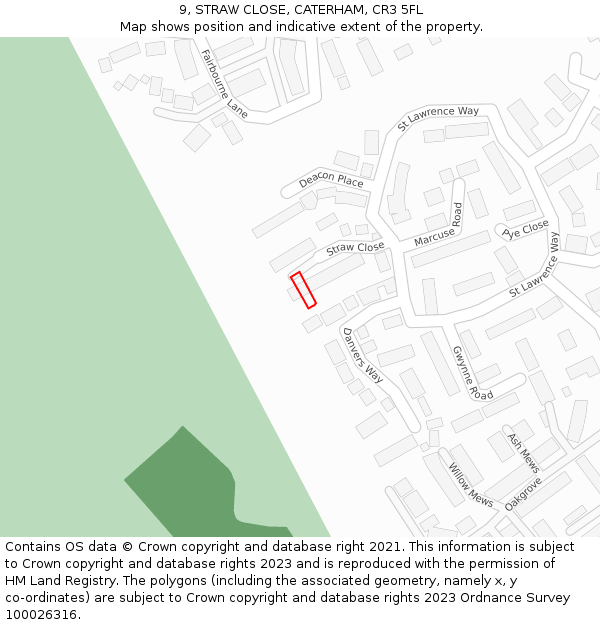 9, STRAW CLOSE, CATERHAM, CR3 5FL: Location map and indicative extent of plot