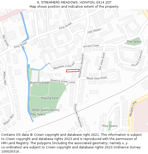 9, STREAMERS MEADOWS, HONITON, EX14 2DT: Location map and indicative extent of plot