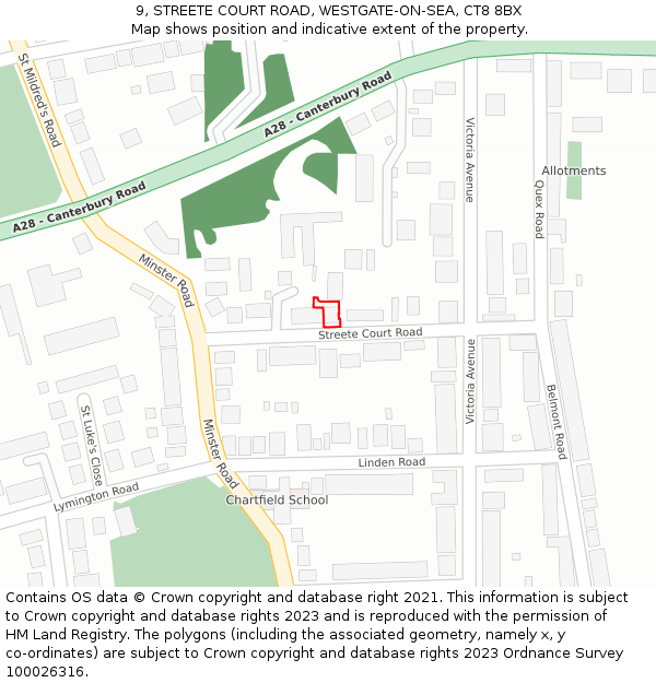 9, STREETE COURT ROAD, WESTGATE-ON-SEA, CT8 8BX: Location map and indicative extent of plot