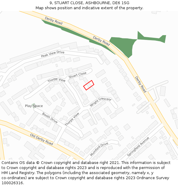 9, STUART CLOSE, ASHBOURNE, DE6 1SG: Location map and indicative extent of plot
