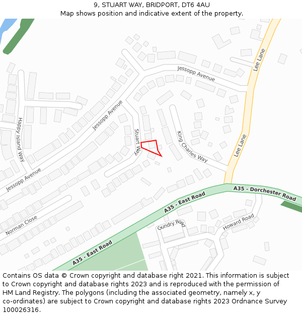 9, STUART WAY, BRIDPORT, DT6 4AU: Location map and indicative extent of plot