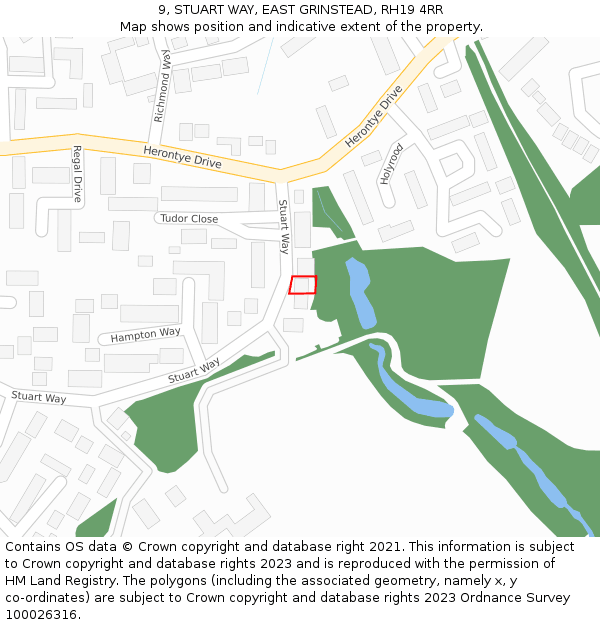 9, STUART WAY, EAST GRINSTEAD, RH19 4RR: Location map and indicative extent of plot