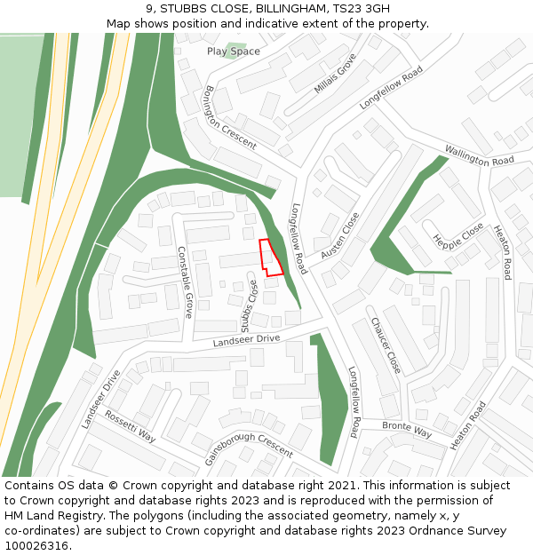 9, STUBBS CLOSE, BILLINGHAM, TS23 3GH: Location map and indicative extent of plot