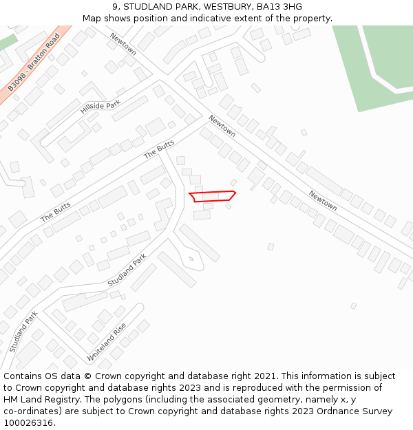 9, STUDLAND PARK, WESTBURY, BA13 3HG: Location map and indicative extent of plot