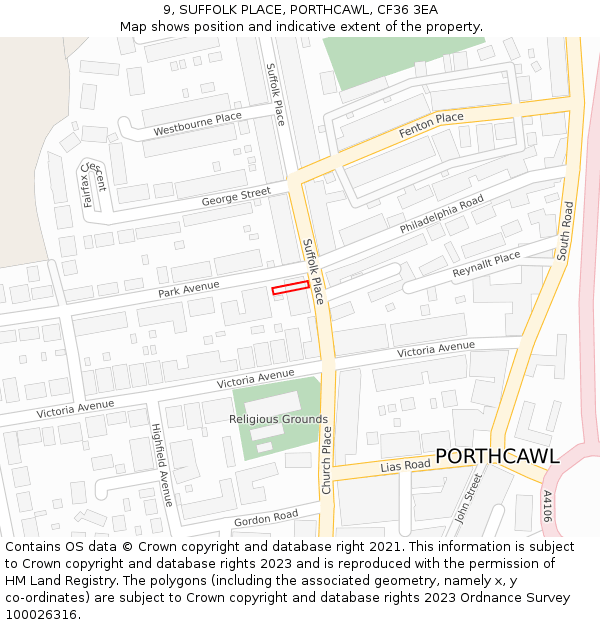 9, SUFFOLK PLACE, PORTHCAWL, CF36 3EA: Location map and indicative extent of plot