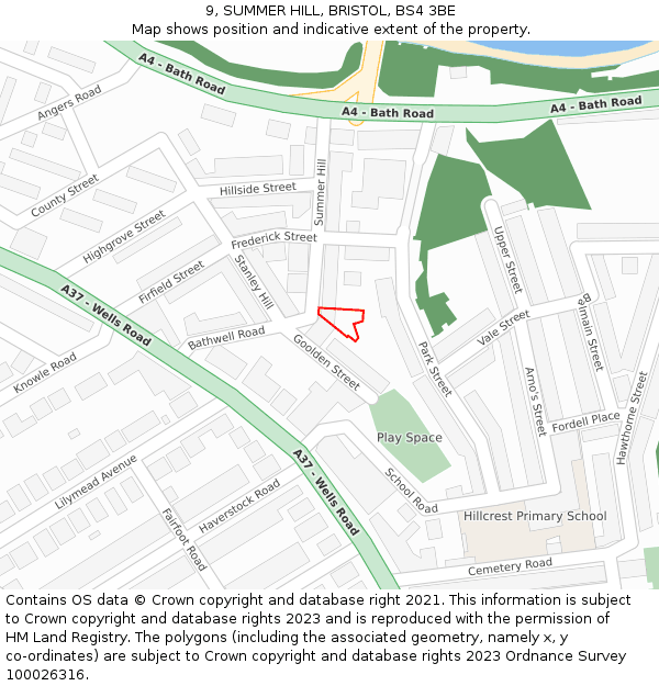9, SUMMER HILL, BRISTOL, BS4 3BE: Location map and indicative extent of plot