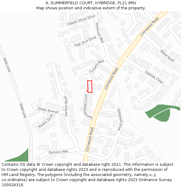 9, SUMMERFIELD COURT, IVYBRIDGE, PL21 9RN: Location map and indicative extent of plot