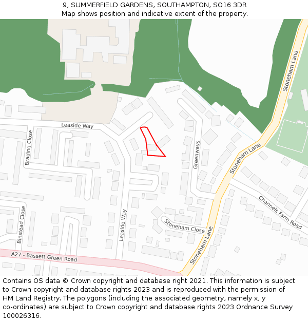 9, SUMMERFIELD GARDENS, SOUTHAMPTON, SO16 3DR: Location map and indicative extent of plot