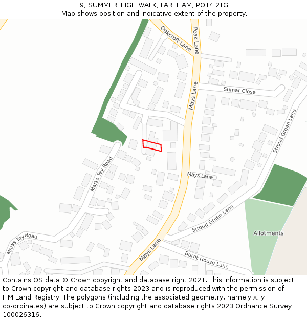 9, SUMMERLEIGH WALK, FAREHAM, PO14 2TG: Location map and indicative extent of plot