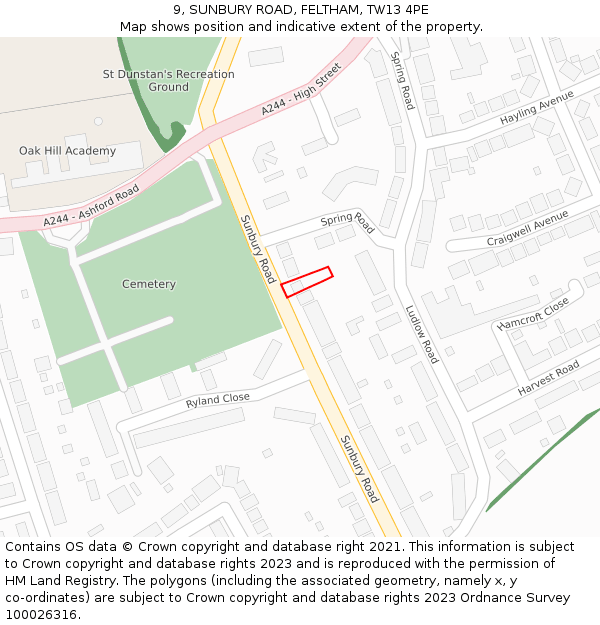 9, SUNBURY ROAD, FELTHAM, TW13 4PE: Location map and indicative extent of plot